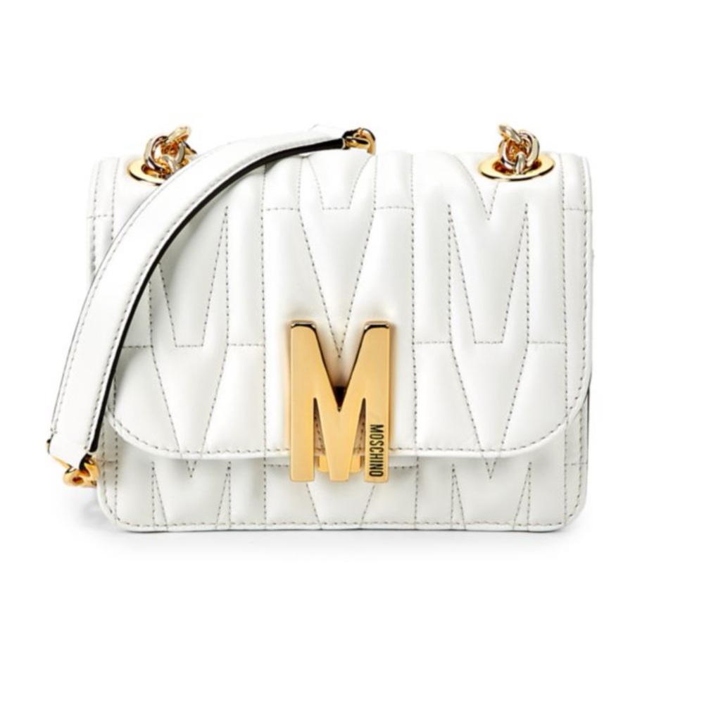 White Moschino calfskin mini bag finished with refined matelasse quilting NWT